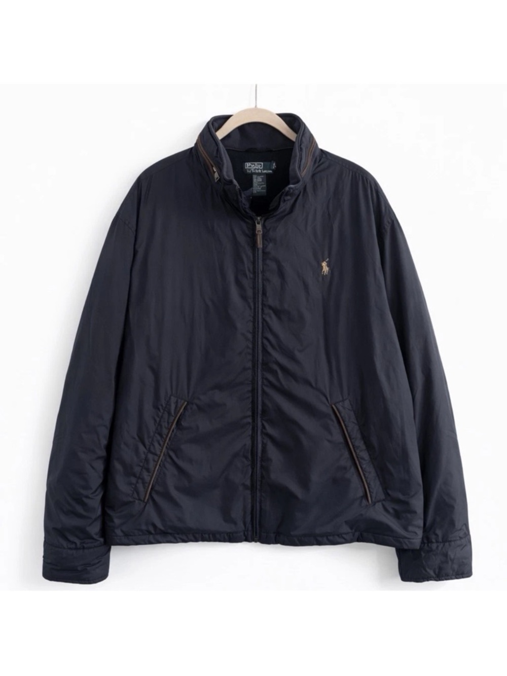 Polo Ralph Lauren Vintage Stow Hood Windbreaker Jacket Navy Blue Mens XL